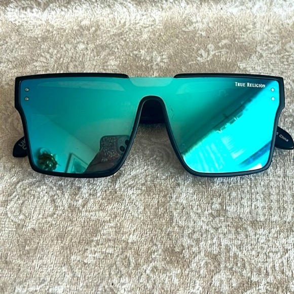 Brand New True Religion Mirrored Shield Aviator Mens Sunglasses Matte Black - Picture 1 of 16